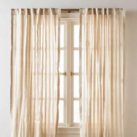 Anthropologie Silk Semi-Sheer Stripe Curtain Panel – Sand 2 Available – NWT - Picture 1 of 3